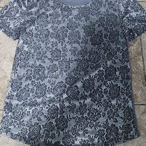 LOFT Black and Gray Floral  Top